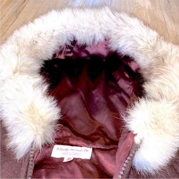 Vtg Inuvik Brown Beige Wool Parka w Real Fur Trim Hood Ladies Size 40 / Large - Picture 3 of 4